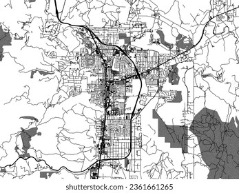 Greyscale vector city map of Carson City Nevada in the United States of America with with water, fields and parks, and roads on a white background. svg