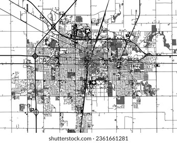 Greyscale vector city map of Champaign Illinois in the United States of America with with water, fields and parks, and roads on a white background.
