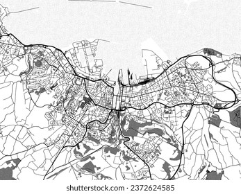 Greyscale vector city map of Cherbourg-en-Cotentin in France with with water, fields and parks, and roads on a white background.