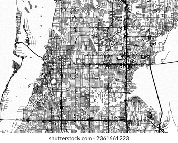 Greyscale vector city map of Clearwater Florida in the United States of America with with water, fields and parks, and roads on a white background.