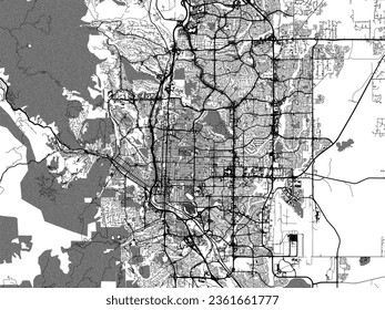Mapa de ciudades vectoriales a escala de grises de Colorado Springs Colorado en los Estados Unidos de América con agua, campos y parques, y caminos en un fondo blanco.