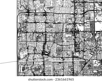 Greyscale vector city map of Coral Springs Florida in the United States of America with with water, fields and parks, and roads on a white background.