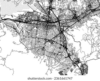 Mapa de la ciudad vectorial de escala griega de Corona California en Estados Unidos de América con agua, campos y parques, y carreteras en un fondo blanco.