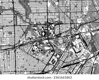 Greyscale vector city map of Dearborn Michigan in the United States of America with with water, fields and parks, and roads on a white background.