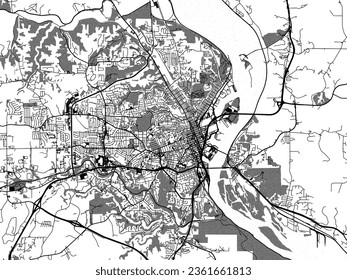 Greyscale vector city map of Dubuque Iowa in the United States of America with with water, fields and parks, and roads on a white background.