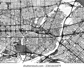 Greyscale vector city map of El Monte California in the United States of America with with water, fields and parks, and roads on a white background.