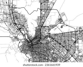 Greyscale vector city map of El Paso Texas in the United States of America with with water, fields and parks, and roads on a white background.