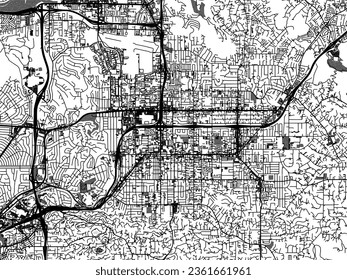 Greyscale vector city map of El Cajon California in the United States of America with with water, fields and parks, and roads on a white background.