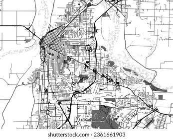 Greyscale vector city map of Fort Smith Arkansas in the United States of America with with water, fields and parks, and roads on a white background.