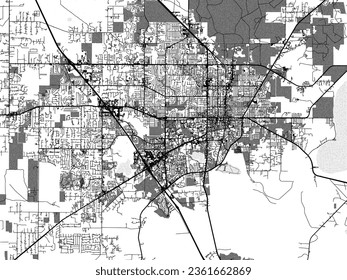 Greyscale vector city map of Gainesville Florida in the United States of America with with water, fields and parks, and roads on a white background.