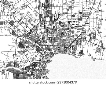 Greyscale vector city map of General Santos in the Philippines with with water, fields and parks, and roads on a white background.