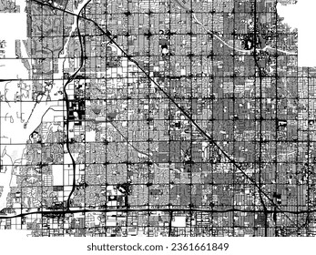 Graustufen-Vektorgrafik von Glendale Arizona in den Vereinigten Staaten von Amerika mit Wasser, Feldern und Parks und Straßen auf weißem Hintergrund.