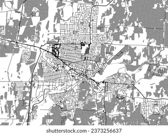 Mapa de la ciudad vectorial a escala de grises de Granby Quebec en Canadá con agua, campos y parques, y caminos en un fondo blanco.