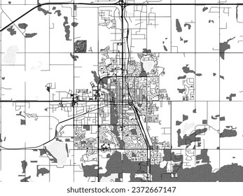 Greyscale vector city map of Grande Prairie Alberta in Canada with with water, fields and parks, and roads on a white background.