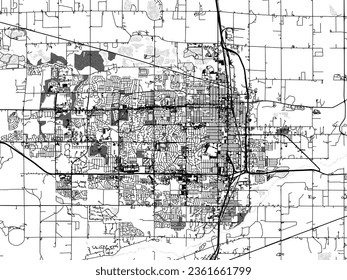 Greyscale vector city map of Greeley Colorado in the United States of America with with water, fields and parks, and roads on a white background.