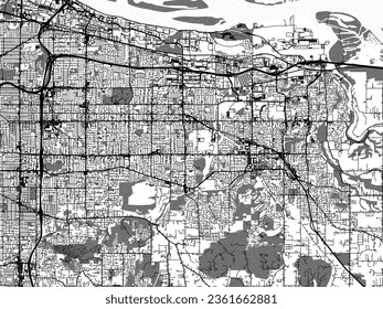 Greyscale vector city map of Gresham Oregon in the United States of America with with water, fields and parks, and roads on a white background.