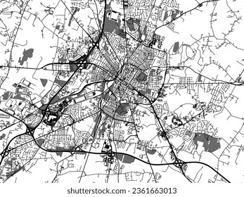 Greyscale vector city map of Hagerstown Maryland in the United States of America with with water, fields and parks, and roads on a white background.