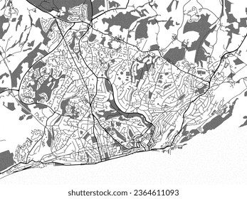 Greyscale vector city map of Hastings in the United Kingdom with with water, fields and parks, and roads on a white background.