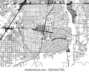 Greyscale vector city map of Hesperia California in the United States of America with with water, fields and parks, and roads on a white background.