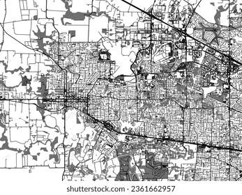 Greyscale vector city map of Hillsboro Oregon in the United States of America with with water, fields and parks, and roads on a white background.