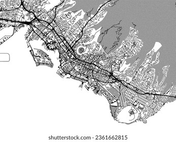 Greyscale vector city map of Honolulu Hawaii in the United States of America with with water, fields and parks, and roads on a white background.