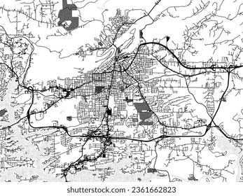 Greyscale vector city map of Hot Springs Arkansas in the United States of America with with water, fields and parks, and roads on a white background.