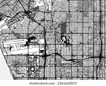 Greyscale vector city map of Inglewood California in the United States of America with with water, fields and parks, and roads on a white background.
