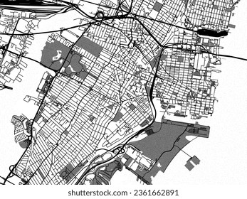 Mapa de ciudades vectoriales de escala de grises de Jersey City New Jersey en Estados Unidos de América con agua, campos y parques, y carreteras en un fondo blanco.