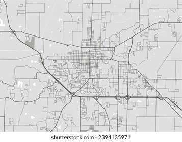 Greyscale vector city map of Jonesboro Arkansas in the United States of America with with water, fields and parks, and roads on a white background.