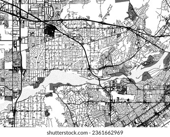 Greyscale vector city map of Jurupa Valley California in the United States of America with with water, fields and parks, and roads on a white background.