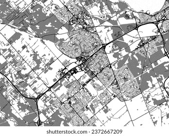Greyscale vector city map of Kanata Ontario in Canada with with water, fields and parks, and roads on a white background.