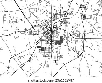 Greyscale vector city map of kilgore Texas in the United States of America with with water, fields and parks, and roads on a white background.