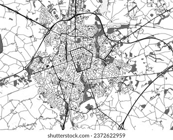 Greyscale vector city map of La Roche-sur-Yon in France with with water, fields and parks, and roads on a white background.