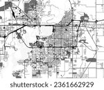 Greyscale vector city map of Lake Charles Louisiana in the United States of America with with water, fields and parks, and roads on a white background.