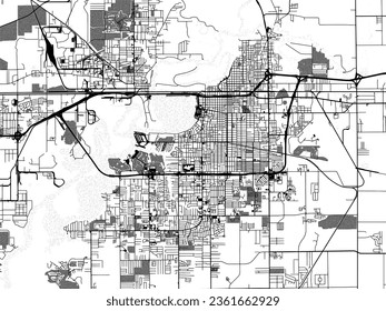 Greyscale vector city map of Lake Charles Louisiana in the United States of America with with water, fields and parks, and roads on a white background.