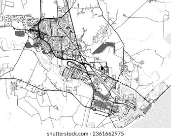 Greyscale vector city map of Lake Jackson Texas in the United States of America with with water, fields and parks, and roads on a white background.
