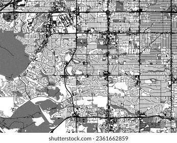 Mapa de ciudades vectoriales a escala de grises de Lakewood Colorado en los Estados Unidos de América con agua, campos y parques, y caminos en un fondo blanco.