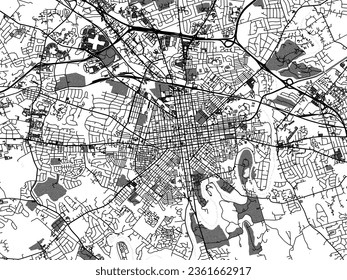 Greyscale vector city map of Lancaster Pennsylvania in the United States of America with with water, fields and parks, and roads on a white background.