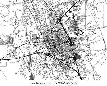 Greyscale vector city map of Las Cruces New Mexico in the United States of America with with water, fields and parks, and roads on a white background.