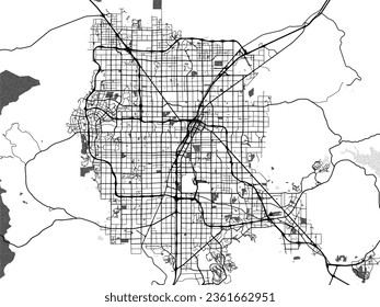 Graustufen-Vektorgrafik von Las Vegas Metro Nevada in den Vereinigten Staaten von Amerika mit Wasser, Feldern und Parks und Straßen auf weißem Hintergrund.