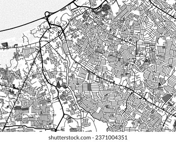 Greyscale vector city map of Las Pinas in the Philippines with with water, fields and parks, and roads on a white background.