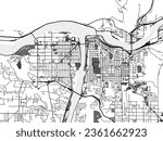 Greyscale vector city map of Lewiston Idaho in the United States of America with with water, fields and parks, and roads on a white background.