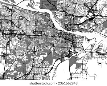 Greyscale vector city map of Little Rock Arkansas in the United States of America with with water, fields and parks, and roads on a white background.