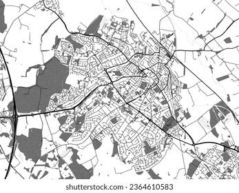 Greyscale vector city map of Loughborough in the United Kingdom with with water, fields and parks, and roads on a white background.