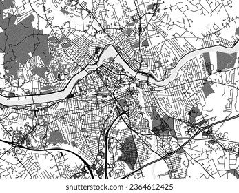 Greyscale vector city map of Lowell Massachusetts in the United States of America with with water, fields and parks, and roads on a white background.