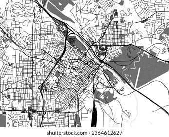 Greyscale vector city map of Macon Georgia in the United States of America with with water, fields and parks, and roads on a white background.