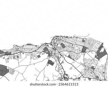 Mapa de la ciudad vectorial de escala de grises de Margate en el Reino Unido con agua, campos y parques, y caminos en un fondo blanco.