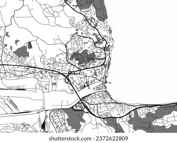 Greyscale vector city map of Martigues in France with with water, fields and parks, and roads on a white background.