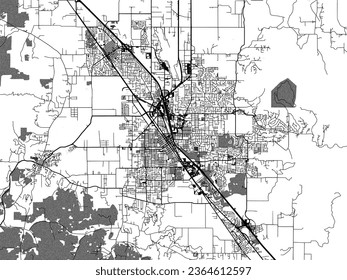 Greyscale vector city map of Medford Oregon in the United States of America with with water, fields and parks, and roads on a white background.