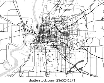 Greyscale vector city map of Memphis Metro Tennessee in the United States of America with with water, fields and parks, and roads on a white background.